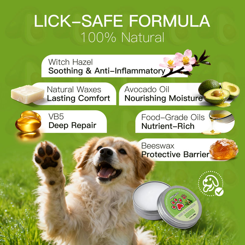 Paw Balm for Dogs and Cats, Paw Pad Balm with Avocado Oil & Witch Hazel, 2.1 oz Beeswax Paw Cream for Dry, Cracked Pads, Lick-Safe Pet Paw Care - with 2 Pack Pet Wipes 2.1 oz +2-pack pet wipes