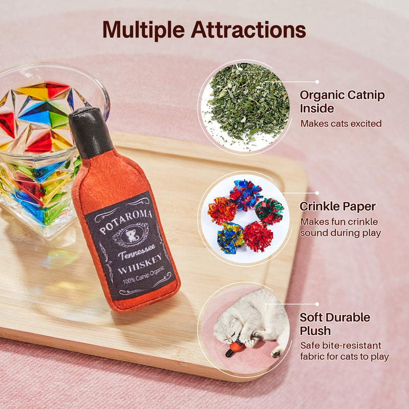 Potaroma Liquor-Simulation Cat Toys 2Pcs Catnip Crinkly Sound Toy, Durable Kitten Bite Kicker Toys, Indoor Feline Exercise 4.5 Inches for All Breeds - BeesActive Australia