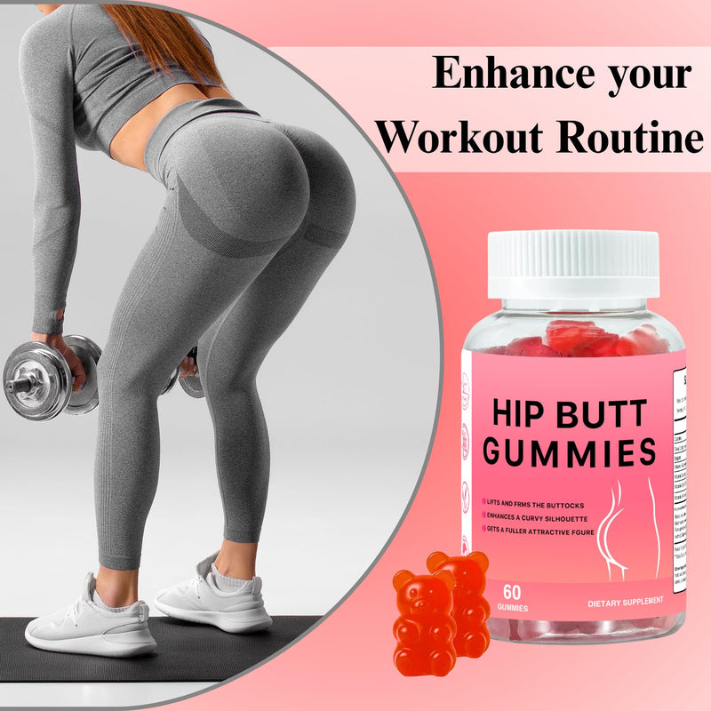 Hip BBL Gummies for Women Body, 60 Booty Gummies Blend with Vitamin C & Zinc