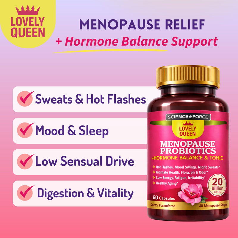 Lovely Menopause Supplements for Women - Dong Quai, Black Cohosh, Probiotics - Hot Flashes Relief, Vaginal Health & Dryness, Digestion, Sleep & Mood Support, Perimenopause Complex, Lab Tested 60 caps