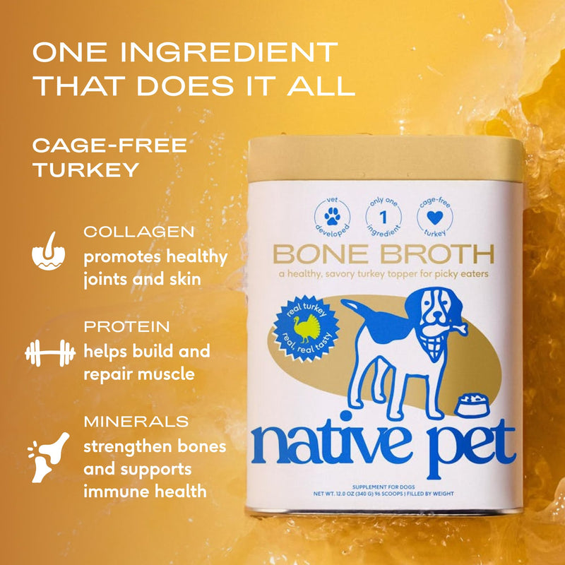 Native Pet Full-Body Wellness Duo: Turkey Bone Broth Powder for Dogs (96 Servings) & Daily Dog Multivitamin (30 Scoops) - Daily 11-in-1 Multivitamin and Pet Gravy Food Topper for Picky Eaters