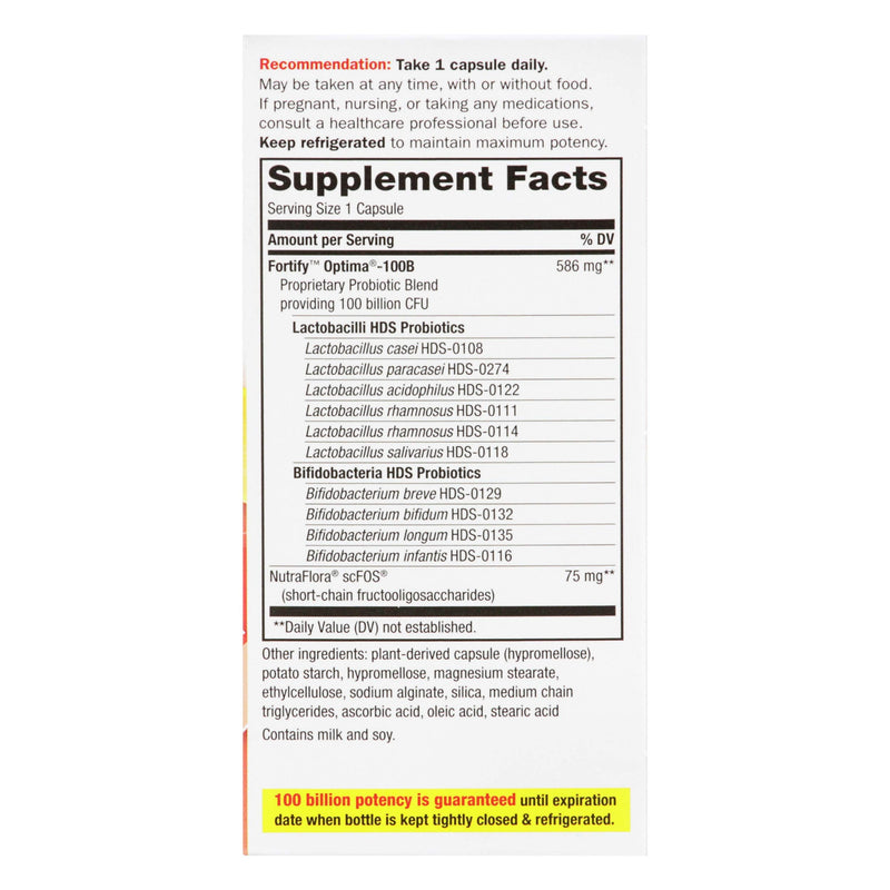 Nature's Way Fortify Optima Probiotic for Adults, 100 Billion Live Cultures, 16 Strains, Supports Digestive and Immune Health*, Plant-Based Prebiotic Fiber, 30 Capsules (Packaging May Vary)