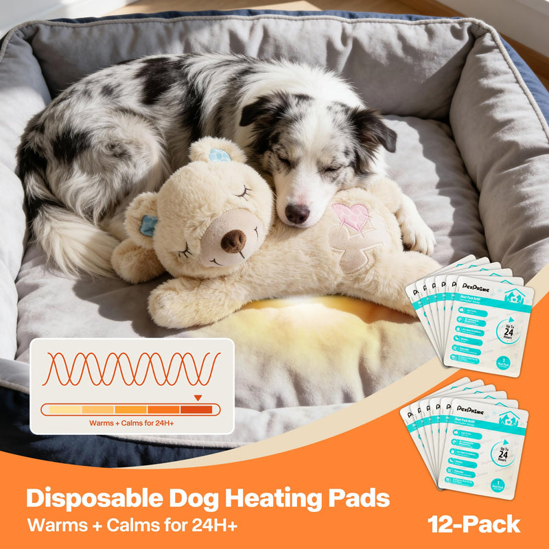 pet prime 12-Pack Disposable Dog Heating Pads for Heartbeat Toy for Puppy Air-Activated Warmth for Canine Separation Anxiety Compatible with Plush Toys, Up to 24H Heat Self-Heat Pad Refills - 12 Pack