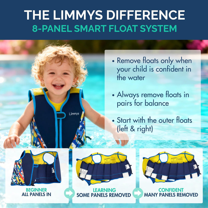 Limmys Swim Vest for Toddlers & Kids - Adjustable Buoyancy Swimming Aid, CE Safety Certified, Award-Winning Parent-Approved Design, Soft Neoprene Comfort, Secure Durable Design, Carry Bag Included Large Navy Blue - BeesActive Australia