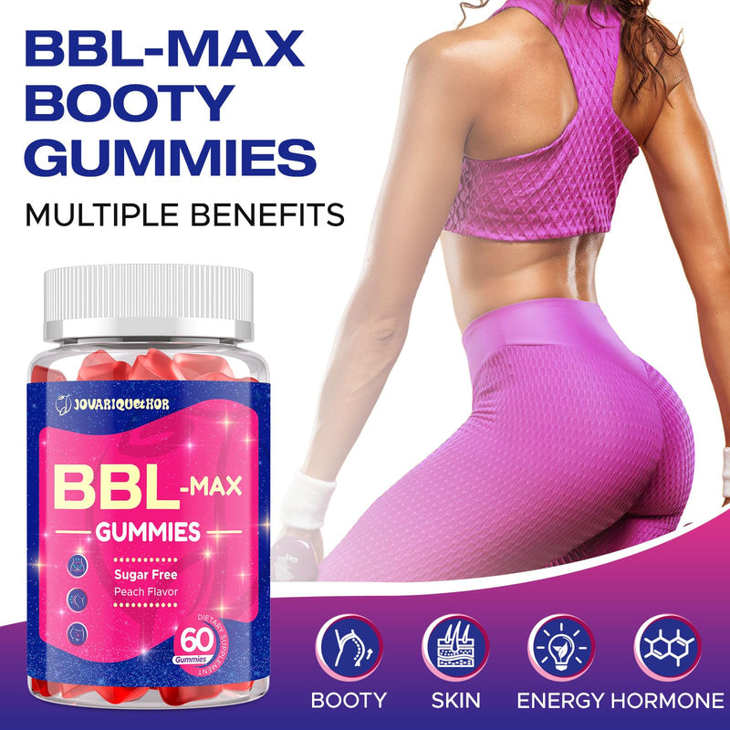 Jovariquethor Booty Gummies for Women - BBL Gummies with Multivitamins and Herbal Extracts - Peach Flavor - 120 Count 60 Count (Pack of 2)