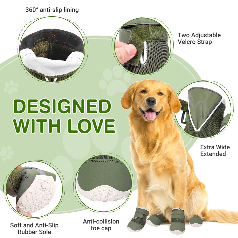 DcOaGt Dog Shoes for Large Dogs, Mesh Breathable Dog Boots & Paw Protectors for Hot Pavement Summer Winter Snow, 360° Anti-Slip Dog Booties for Hiking/Walking,Military Green 4PCS(Size 6) Military Green-Mesh Size 6:Width 2.37-2.67 inch(Pack of 4) - BeesActive Australia