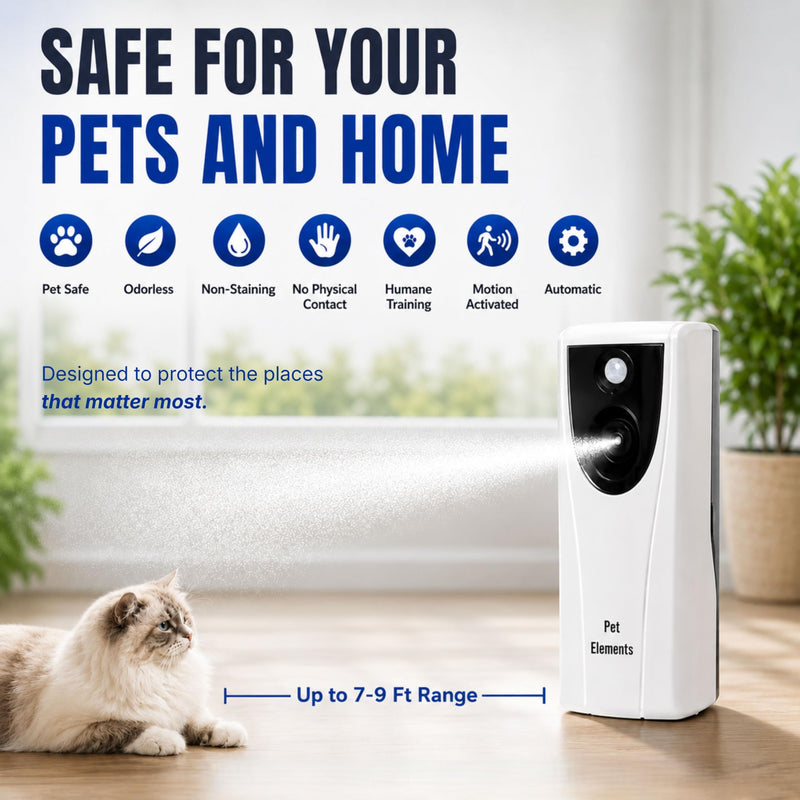 Automatic Cat Deterrent Spray - Contactless Behavior Correction - Motion Activated Sensor Air Burst - Odorless - Non-Staining - Versatile Placement Dog & Cat Repellent Spray Indoor Starter Kit (Device + 1 Can)