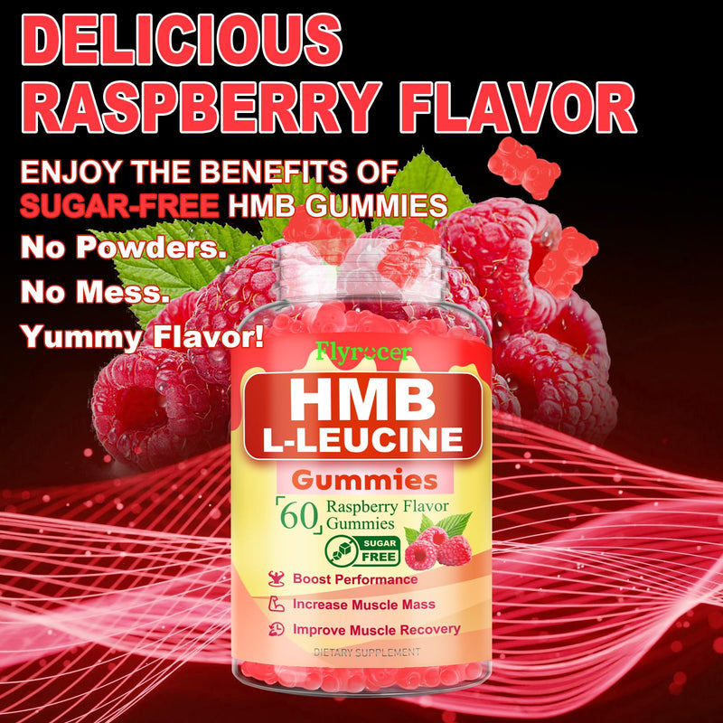 2 Pack HMB and L-Leucine Gummies, HMB and Leucine for Muscle Growth, Muscle Relief, for Men & Women, Vegan, Sugar-Free, Raspberry Flavor, 120 Count 60 Count (Pack of 2)