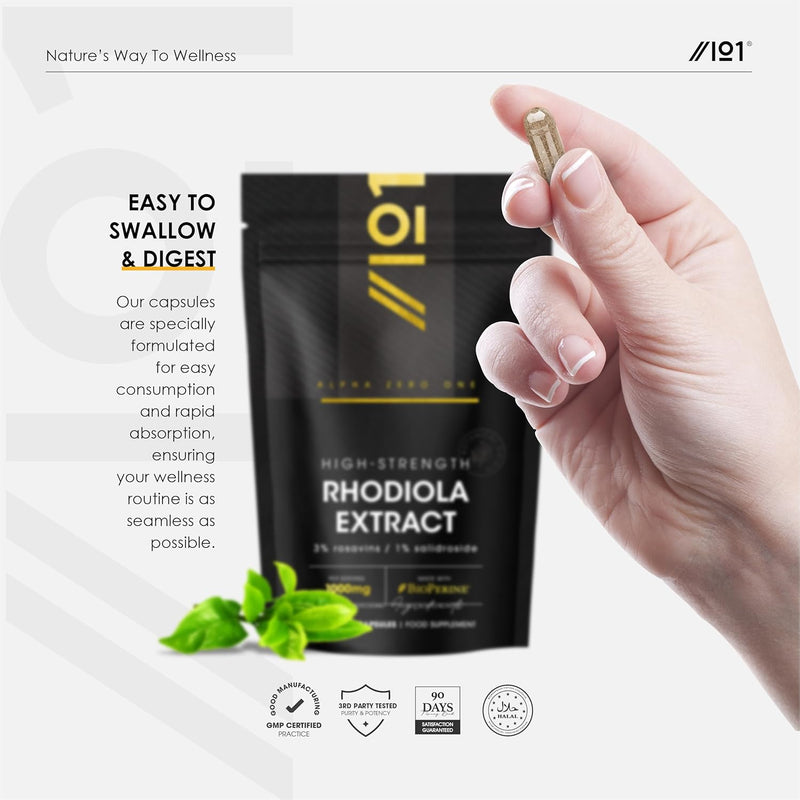 Organic Rhodiola Rosea 1000mg – Golden Root Powder – Certified Organic, Non GMO, Gluten Free, Halal – 60 Vegan Capsules - BeesActive Australia