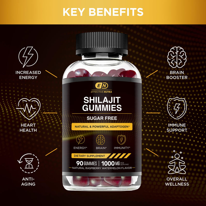 Shilajit Gummies 1000mg | Pure Shilajit Resin for Energy, Brain & Immunity | Supplement for Men & Women | Sugar-Free, Vegan, Gluten-Free | Natural Berry Flavor, Made in USA (90ct) - BeesActive Australia