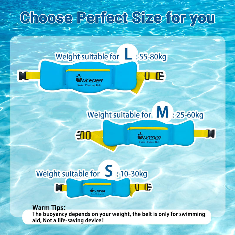 UCEDER Swim Belt,Adjustable Flotation Belt,Water Aerobics Belt with Zippered Pocket,3-Section EPE Swimming Buoyancy Belt,Pool Exercise Equipment for Cross Training, Aqua Jogging Large Adult