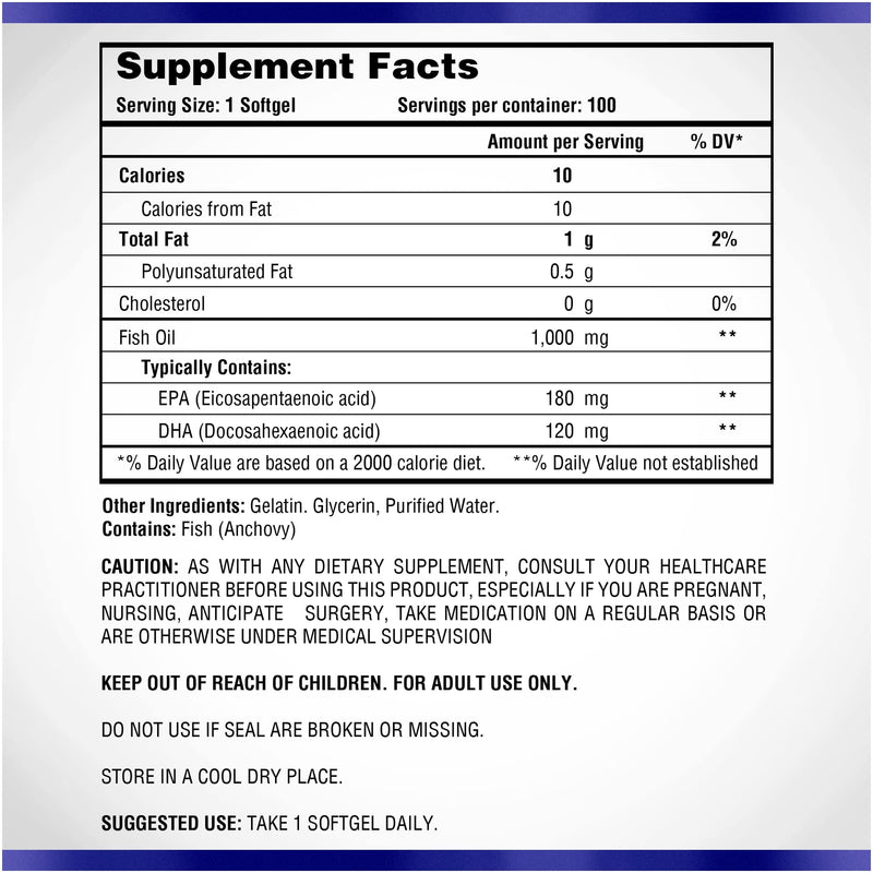Omega 3 1000mg Fish Oil 100 Concentrated Softgels by Natural Systems - Omega 3 Supplements - Capsules for Daily Diet - EPA - DHA - Perfect for Heart, Eye, Brain and Joints Support* 100 Count (Pack of 1)