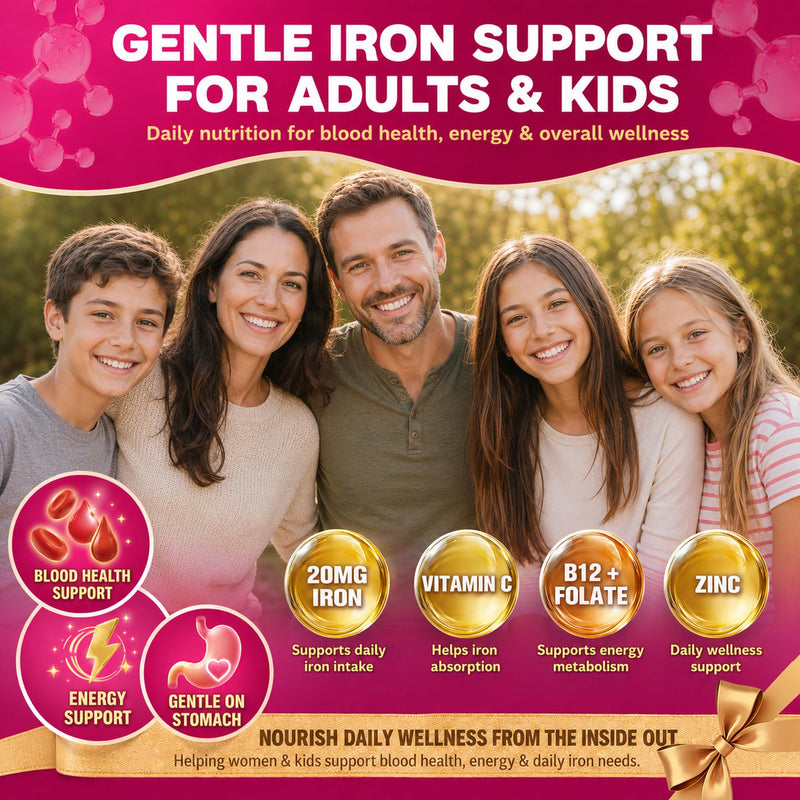 Iron Supplement Gummies, 20mg, Women & Kids, 2 Pack, 120 Count | Sugar-free strawberry iron gummies with vitamin C, B12, folate & zinc; gentle, non-constipating, with no metallic taste. 60 Count (Pack of 2)