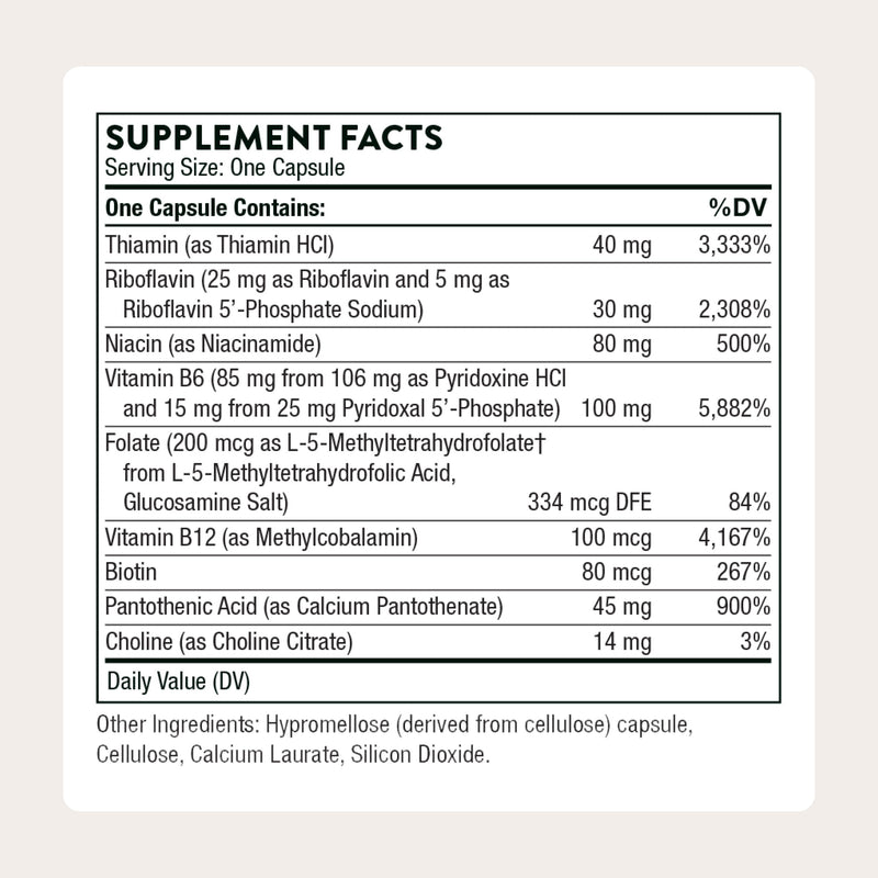 THORNE B-Complex #6, 8 Active B Vitamins, Choline & Extra B6, 60 Capsules | Supports Cellular Energy, Muscle Performance, Positive Mood & Neurological Function*, Gluten-Free, NSF Certified for Sport