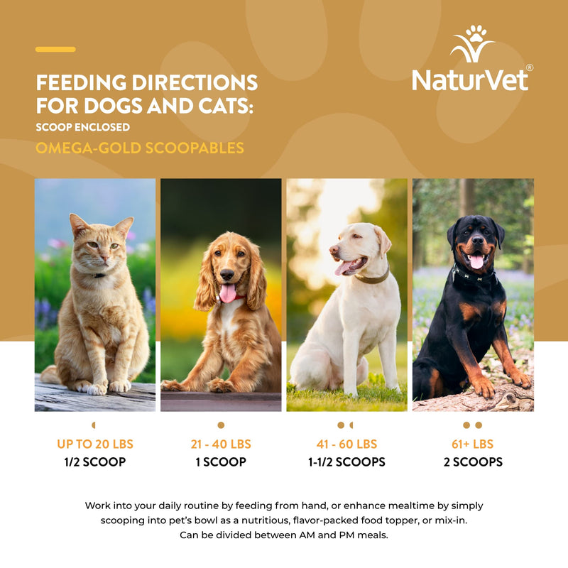 NaturVet Scoopables Omega-Gold Anchovy Oil & Salmon Supplement For Dogs and Cats - Supports Healthy Skin & Coat Plus DHA, EPA, Omega-3, & Omega-6 - Anchovy & Salmon Flavored For Dog and Cat | 11oz Bag 45 Scoops