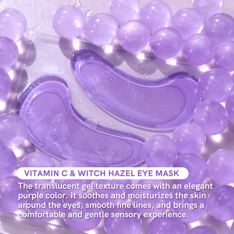 PEAUAMIE Under Eye Patches with Vitamin C and Witch Hazel Eye Mask for Dark Circles and Puffiness,Face Mask Skin Care Products 30 Pairs Purple