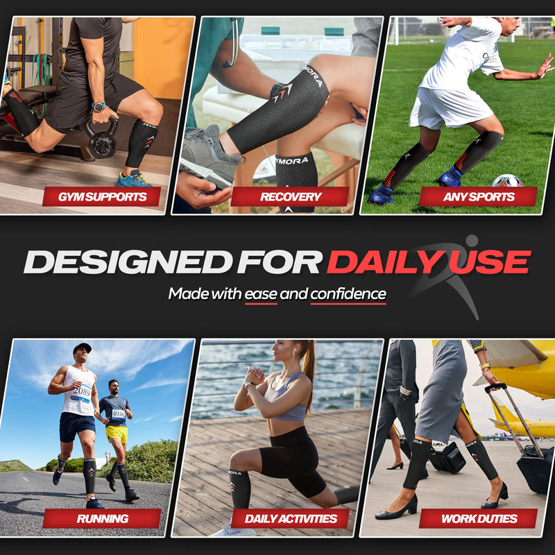 Rymora Calf Compression Sleeves Men Women - Leg Compression Sleeve Footless Socks - Shin Splint Relief Fitness Running Medium Black - BeesActive Australia