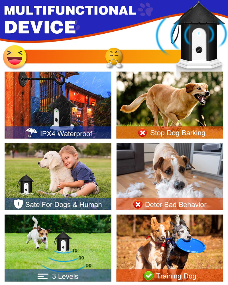 Anti Barking Device, Ultrasonic Dog Barking Deterrent Devices Up to 50 Ft Range, Dog Barking Control Device Bark Box with 3 Modes, Dog Barking Silencer Safe for Dogs & People