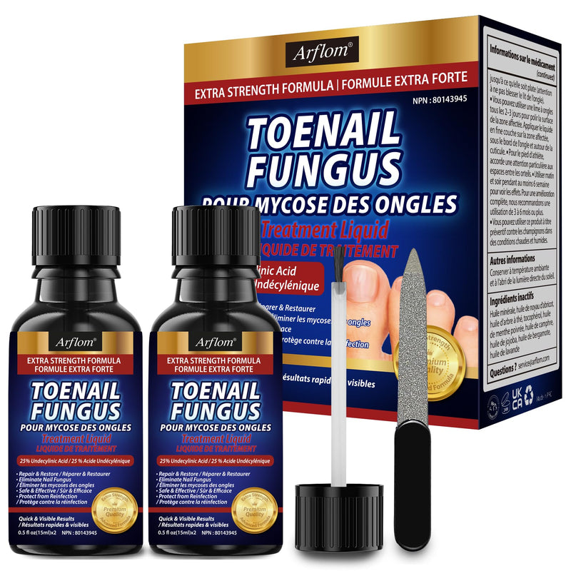 Toenail Fungus Treatment Extra Strength : 25% Undecylenic Acid Toe and Finger Nail Fungus Remover - Fast Acting Fungal Nail Revitalizer with Tea Tree Oil by Arflom 2pcs