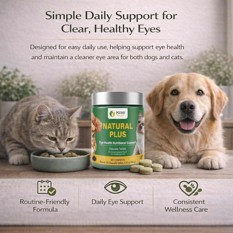Natural Plus Eye Health Chewable Tablets for Pets, Tear Stain Support Supplement for Cats & Dogs, 90 Count