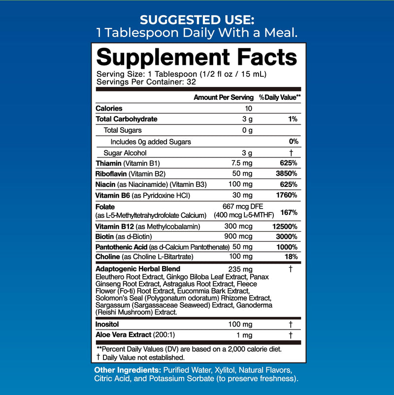 Tropical Oasis Premium Liquid B-Complex w/ Energy maximizing Herbs - Fast Absorbing Liquid B Complex Supplement w/ full line of 8 B-vitamins - 16 oz, 32 servings 16 Fl Oz (Pack of 1)