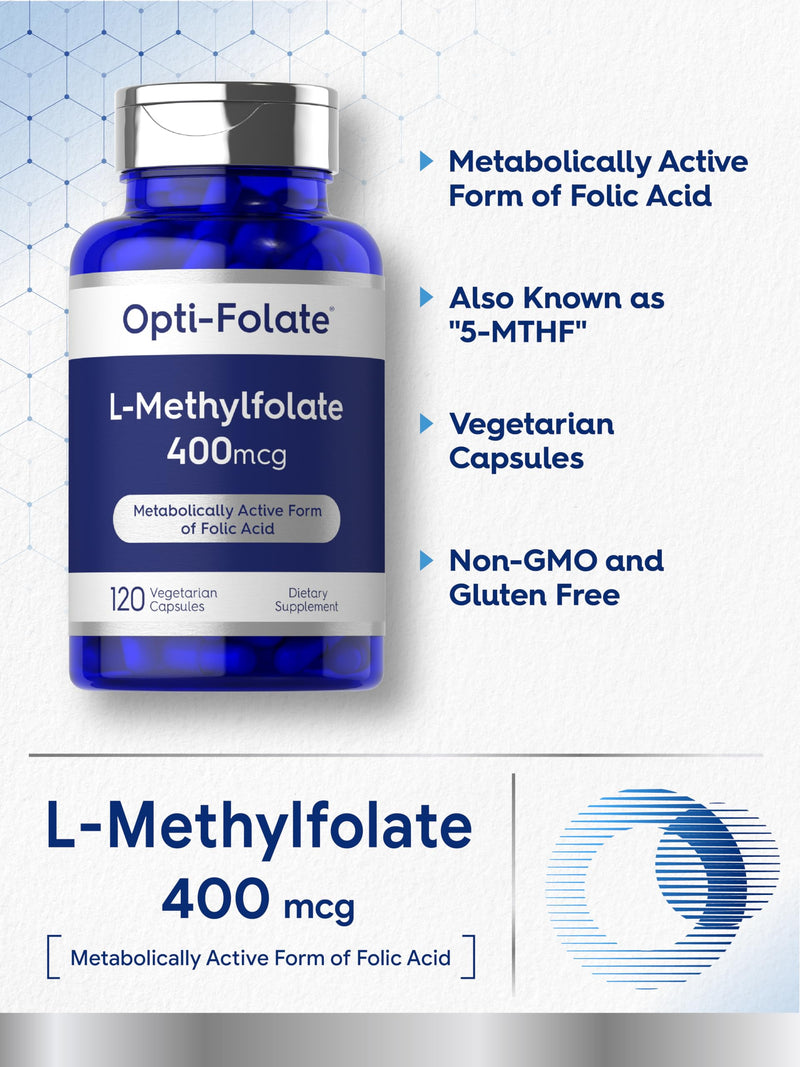 Carlyle L Methylfolate 400 mcg | 120 Vegetarian Capsules | Optimized and Activated Methyl Folate | Non-GMO & Gluten Free Supplement | by Opti-Folate