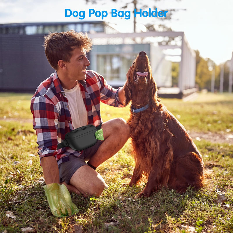 VIWIK 3 in 1 Dog Treat Pouch with Dog Waste Bag Dispenser & Training Clicker, Silicone Treat Bag with Waist Belt for Pet Training, Stronger Magnetic Closure Dog Training Treat Pouch for Walking Black - BeesActive Australia