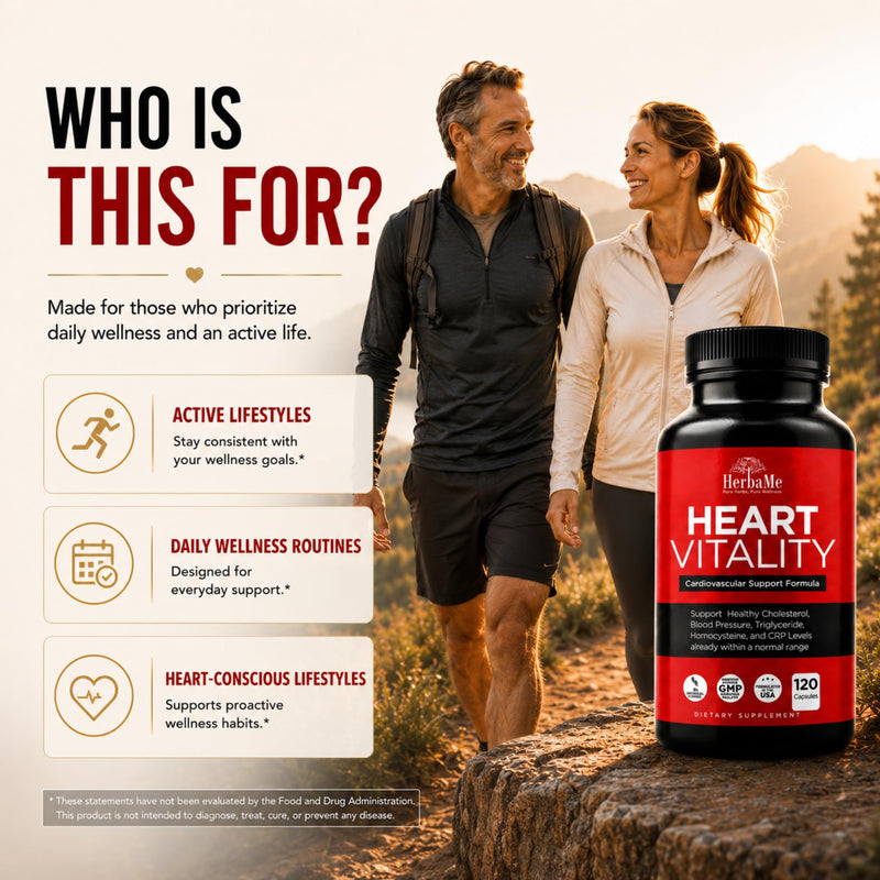 HerbaMe Heart Health Supplement for Circulation & Blood Flow Support | L-Arginine, L-Citrulline, Hawthorn & CoQ10 for Vascular Function, Cardiovascular Wellness & Daily Vitality, 120 Capsules