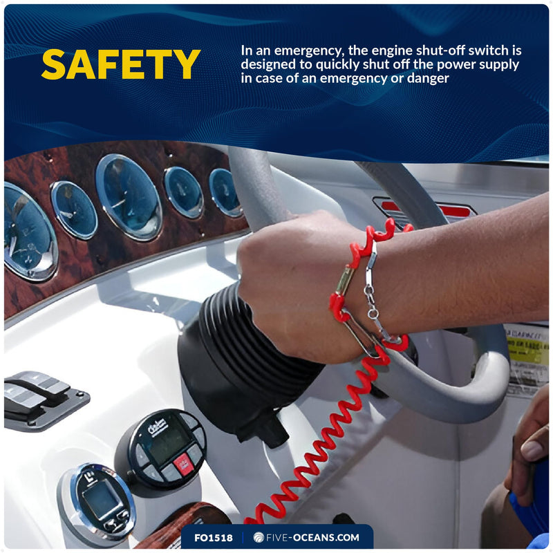 Five Oceans Marine Universal Emergency Cut-Off Switch, Kill Switch for Boat, Engine Shut-Off Switch 12VDC, Coil Extendable Lanyard, Snap Hook and Red Buoy, for Jet Ski, ATVs - FO1518