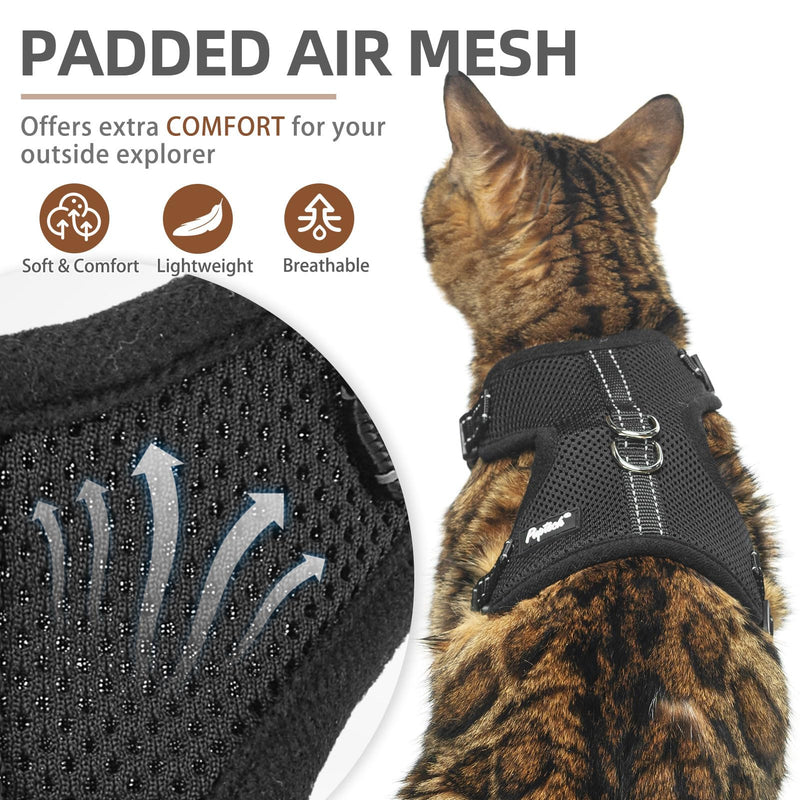 PUPTECK Cat Harness and Leash Set Escape Proof, Reflective Adjustable Soft Mesh Kitten Vest Harness for Walking Travel, Black, S Small - BeesActive Australia