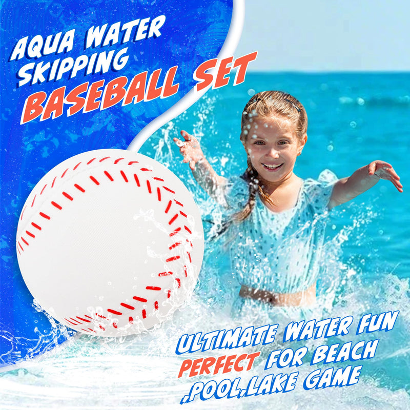 Billeeit 4Pcs Water Skipping Balls for Pool Play(Baseball Theme), Water Pool Beach Swim Toys for Kids Ages 4-8, 8-12 and Adults, Include 2 Balls and 2 Discs