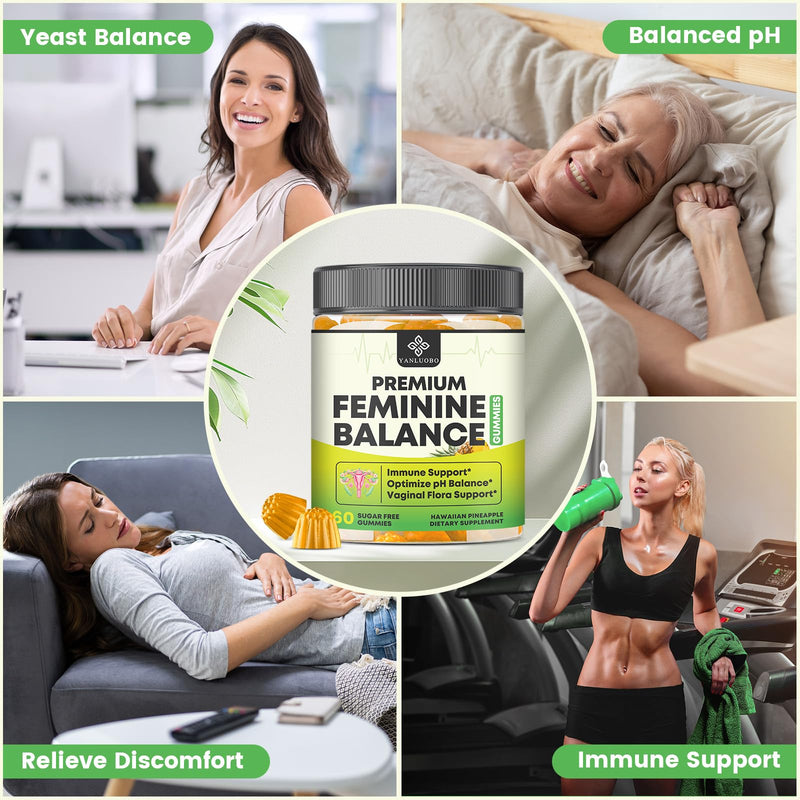 Feminine Balance Probiotic Gummies - Women's Vaginal Health Support | PH Balance & Odor, Flora, Immune Support | Probiotics for Women, Vegan Pineapple Flavor, 60 Count 60 Count (Pack of 1)