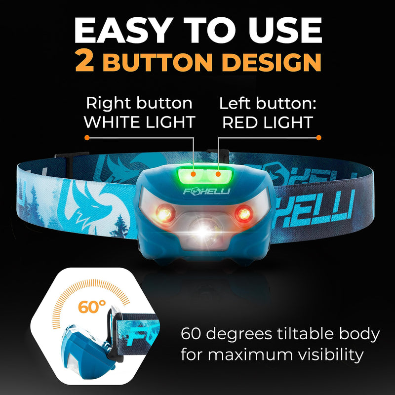 Foxelli Rechargeable Headlamp Bundle of 2 – Yellow & Forest: Super Bright LED Head Lamps, Lightweight & Comfortable for Running, Camping, Hiking & Work