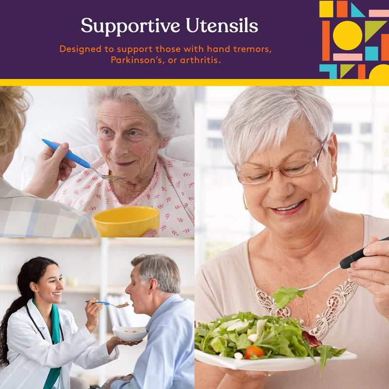 Special Supplies Adaptive Utensils (5-Piece Kitchen Set) Wide, Non-Weighted, Non-Slip Handles for Hand Tremors, Arthritis, Parkinson’s or Elderly Use (Black) Black - BeesActive Australia