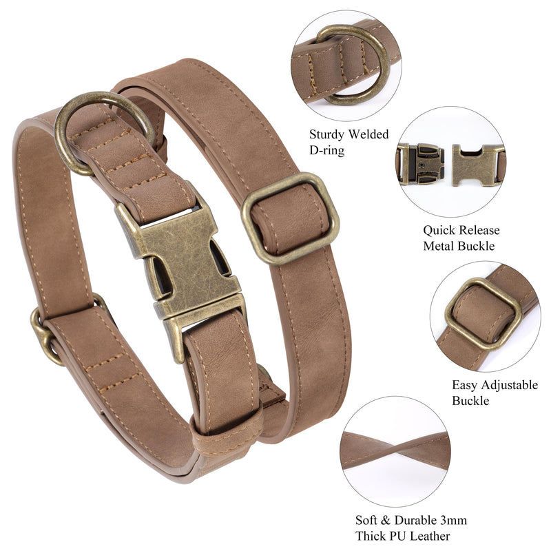 Soft Leather Dog Collar for Small Medium Large Dogs, Heavy Duty Dog Collar Leather with Quick Release Metal Buckle, Durable & Adjustable for Medium Dogs Walking (Brown, M) M:Neck 13-20’’, Width 3/4’’ Brown - BeesActive Australia