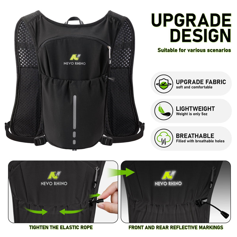 N NEVO RHINO Running Vest, Lightweight Hydration Vest, Insulated Water Backpack with 1.5L Water Bladder for Hiking, Trail, Running,Marathons,Cycling Black