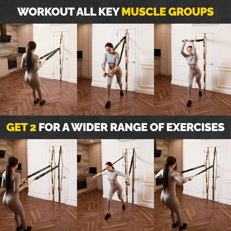 Tribe Lifting Adjustable Resistance Band Anchor - Door Anchor with 5 Loops & Metal Rings, Durable Nylon Strap for Full-Body Workouts Yellow Door Strap - BeesActive Australia