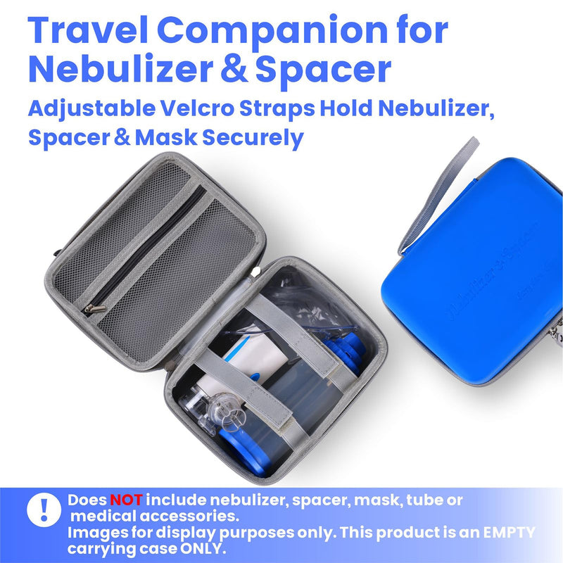 Portable Nebulizer Travel Case with Superhero Comic Design, Hard Shell Inhaler Spacer Storage Holder for Kids & Adults, Asthma Inhaler Case with Dual Elastic Straps, Splash Resistant Comic Blue - BeesActive Australia