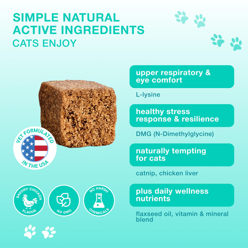 Lysine Cat Treats – L‑Lysine Immune & Respiratory Support for Cats & Kittens of All Breeds and Ages – Helps Cats Prone to FHV‑1, Sneezing, Runny Nose & Watery Eyes – 135 Chicken Chews