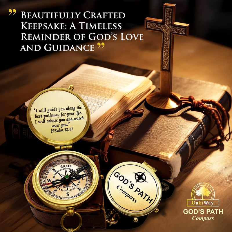 God's Path Compass – Communion & Confirmation Gift for Teenage Boys | Baptism Religious Gifts for Men, Christian, Catholic, Graduation | Sentimental & Inspirational Present – Greeting Card Included God's Path - Leather Case