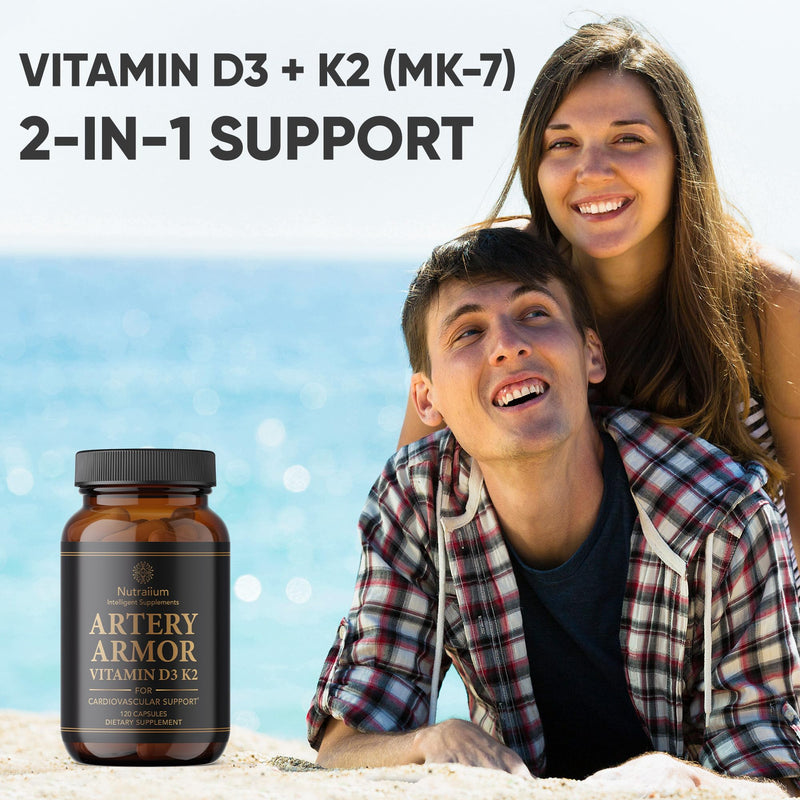 Vitamin D3 K2 Supplement 5000 IU 100 mcg MK7 – High Potency D3+K2 Capsules for Artery Health, Heart Support & Strong Bones Non-GMO Third-Party Tested d3+k2 Vitamin Supplement Artery Armor -120 Count