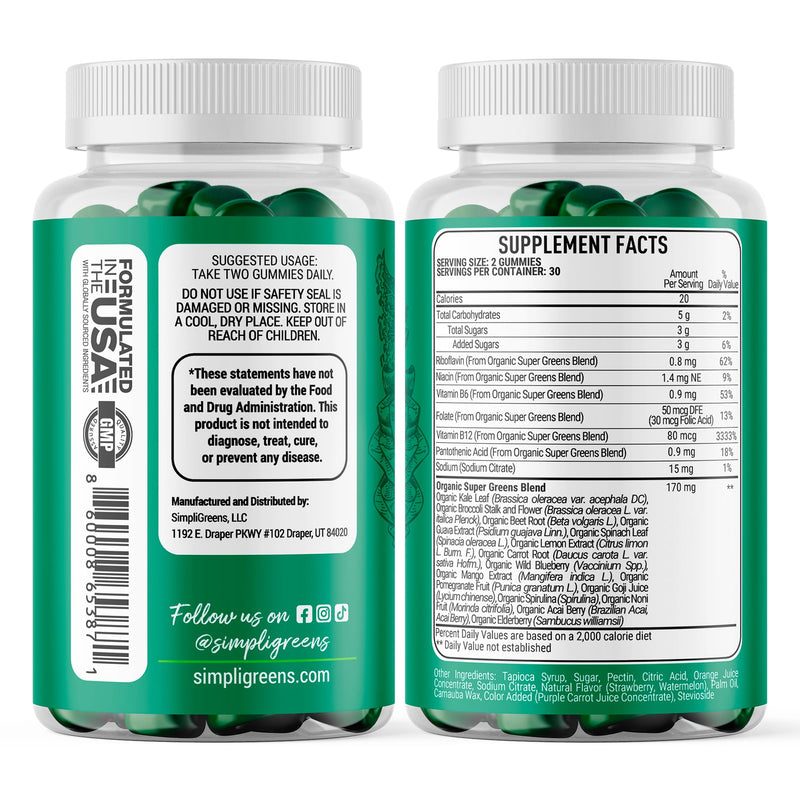 Vegan Superfood Gummies Supplement – 60 Count – Nutrient-Rich Gummy Vitamins – Supports Overall Wellness