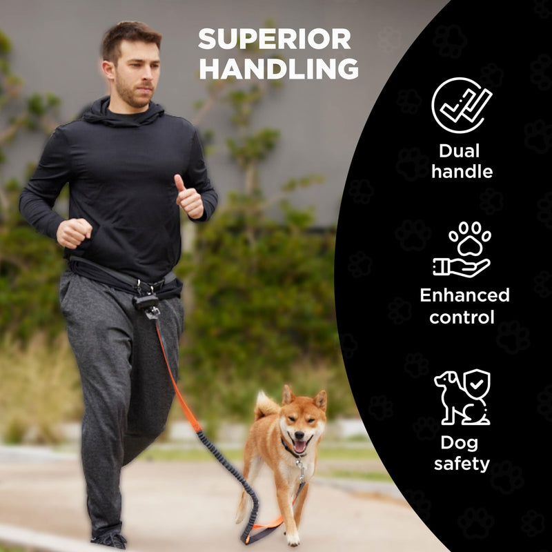 Hands Free Dog Leash, Waist Leash for Dog Walking, Crossbody Bungee Running Leash for Large Dogs, Reflective Waist Belt, Training Leash with Bag Dispenser, Dual Handle for Enhanced Control (Orange) Orange - BeesActive Australia