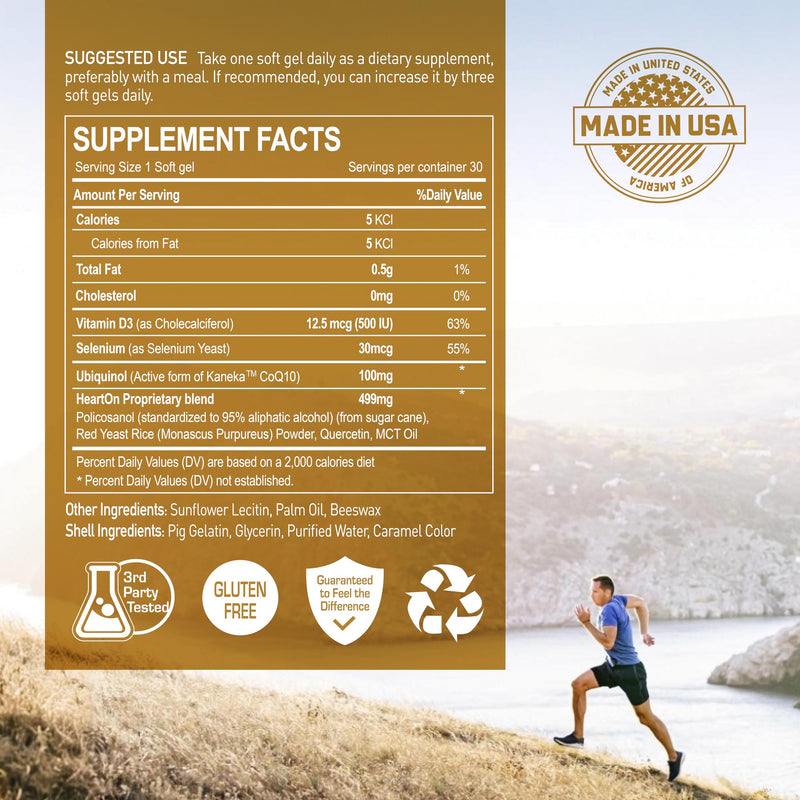 NANOWELL HeartOn Active CoQ10 Kaneka Ubiquinol 100 Plus Heart Health Supplement - 60 Softgels X 1 Box for 2 Months (60 Count) 60 Count (Pack of 1)
