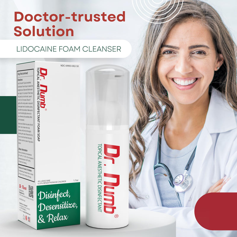 Dr. Numb 4% Lidocaine Topical Anesthetic Foam Soap – Fast-Acting Temporary Pain Relief, Burn Itch Relief Numbing – Gentle Foam Cleanser 1.7 oz 2 Pack 1.7 Ounce (Pack of 2)