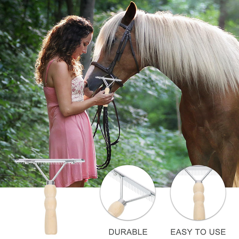 Horse Nail Rake Comb - Horse Hair Brush for Leather Mini Comb Leather Cleaning Brush Mane Comb Wood Handle Grooming Rake Horse Tail Horse Grooming Tool Practical Horse Hair Comb - BeesActive Australia