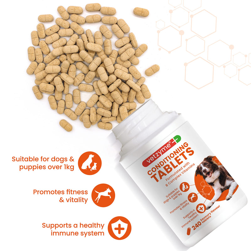 Vetzyme Once A Day Conditioning Tablets for Dogs (240 Tablets) - With B Complex Vitamins to Promote Fitness and Support a Healthy Immune System 240 Tablets