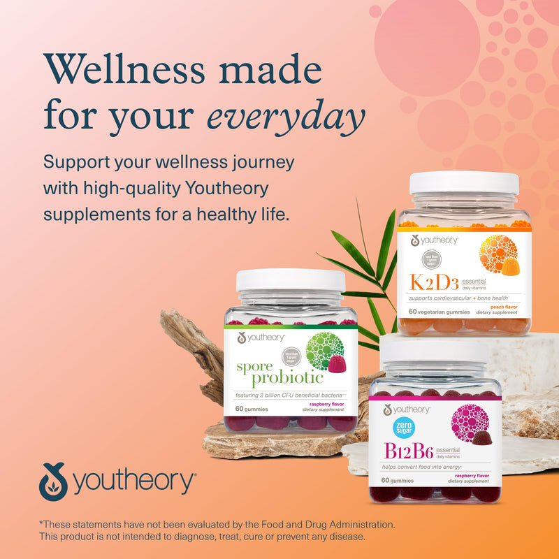 Youtheory K2D3 - Bone & Heart Health Support* - Combines Vitamin D3 & Vitamin K2 - Dairy, Soy & Gluten Free - Peach, 60 Vegetarian Gummies (Pack of 2) 60 Count (Pack of 2)