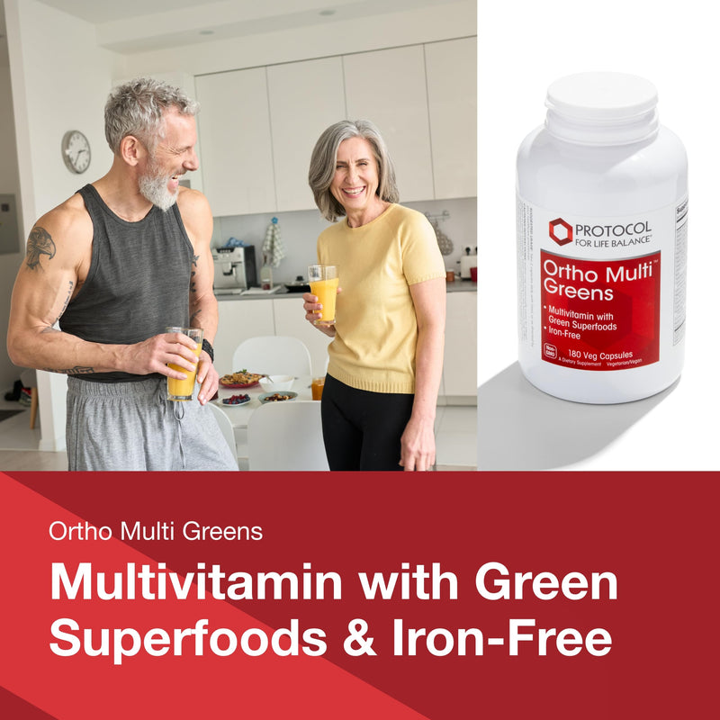 PROTOCOL FOR LIFE BALANCE Ortho Multi Greens, 180 Veg Capsules | Multivitamin with Green Superfoods*, With Vitamins C, B6, B12, Spirulina, Chlorella, and Alfalfa, Iron Free and Non-GMO