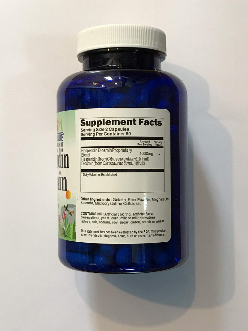 Hesperidin Diosmin 180 Capsules 50mg/450mg - (Non-GMO, Gluten Free) Promotes Lymphatic Drainage & Supports Circulation - Made in USA - Vitamins Because